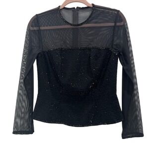 Black Tie Oleg Cassini Petite‎ Size 8 sheer back Zip Up black beaded Size 8 P